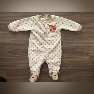 Carter's Cream and Brown Footed One Piece fleece size 6M